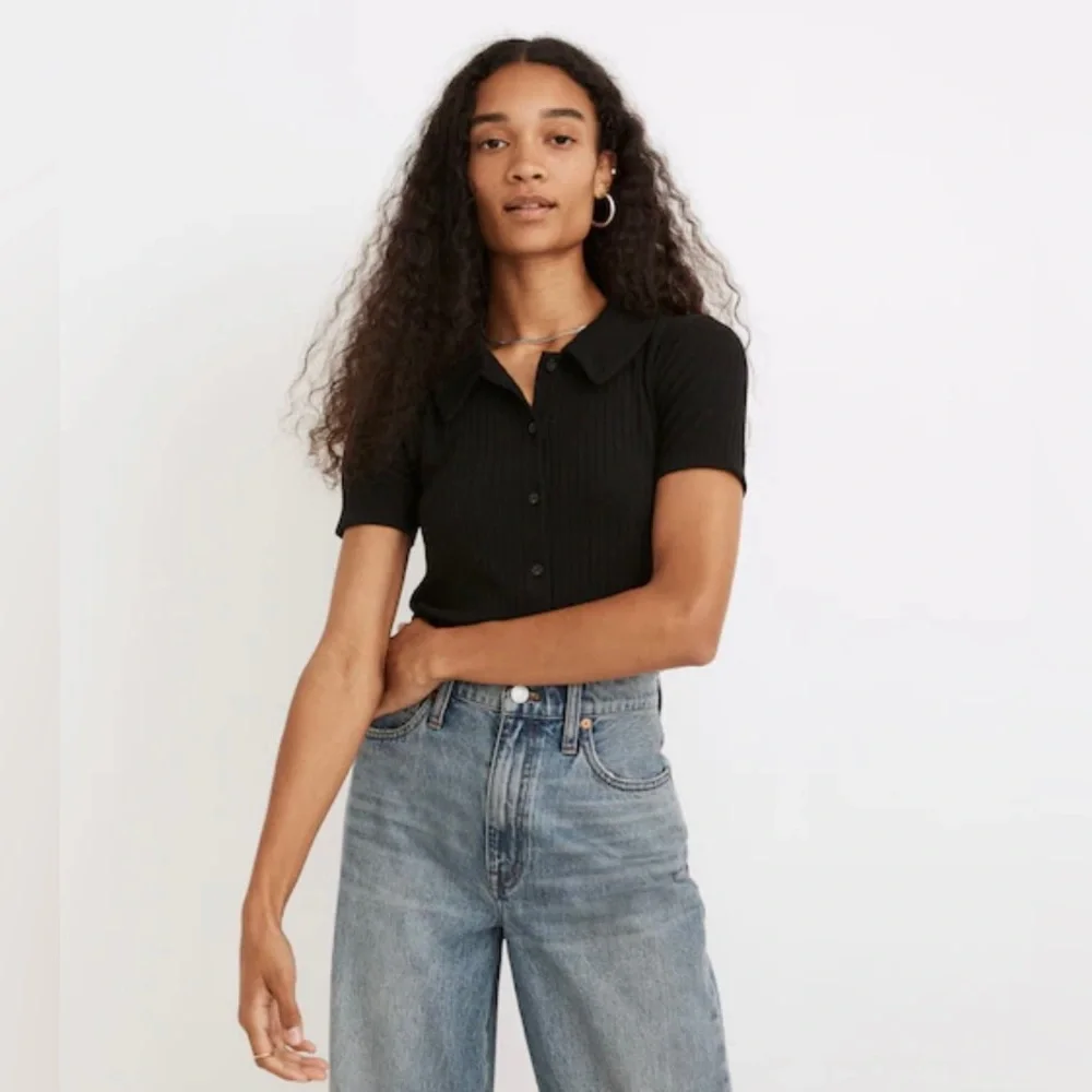 Madewell Ribbed Polo Button-Front Tee - Picture 2 of 7